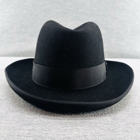 STACY ADAMS - Men's Size Large Black Ribbon Band 100% Felted Wool Fedora Hat - Picture 7 of 11